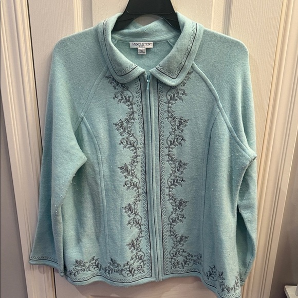 Pendleton Women's Light Blue/green Cardigan sweater with Embroidery. Size 3x - Picture 1 of 10